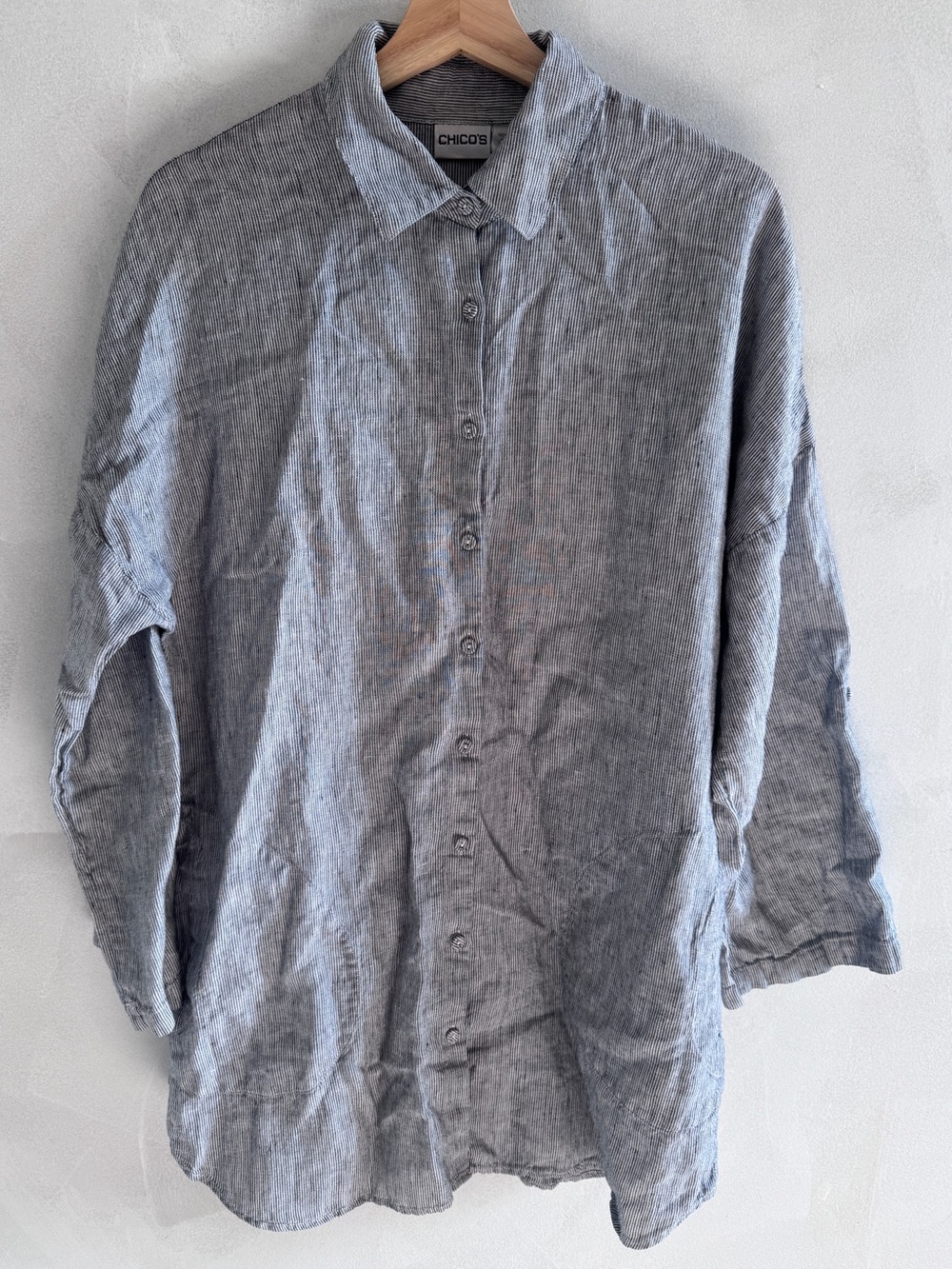 Chico's - Striped Linen Button-up Shirt - Size L